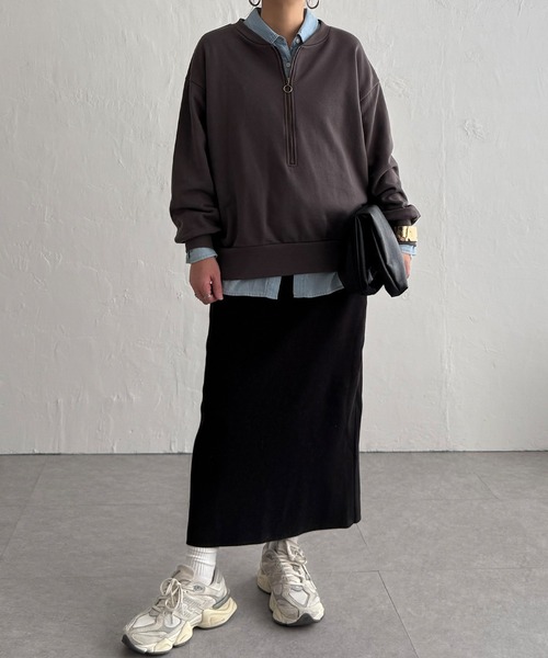 LBC(エルビーシー)の「ハーフジップ裏毛プルオーバー(スウェット・レディース・ナチュラル/ブルー/チャコール・M)」の10枚目の写真