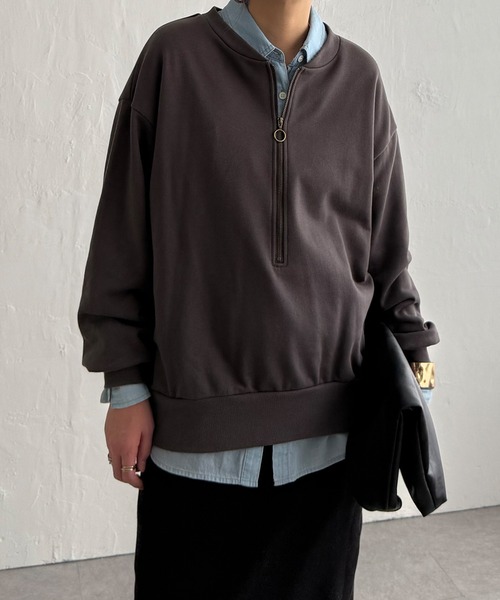 LBC(エルビーシー)の「ハーフジップ裏毛プルオーバー(スウェット・レディース・ナチュラル/ブルー/チャコール・M)」の8枚目の写真