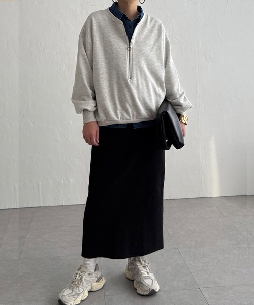 LBC(エルビーシー)の「ハーフジップ裏毛プルオーバー(スウェット・レディース・ナチュラル/ブルー/チャコール・M)」の9枚目の写真