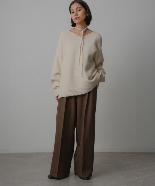 Floran(フローラン)の「ツイル タック パンツ(スラックス・レディース・ブラック/グレー/ブラウン・FREE)」の12枚目の写真