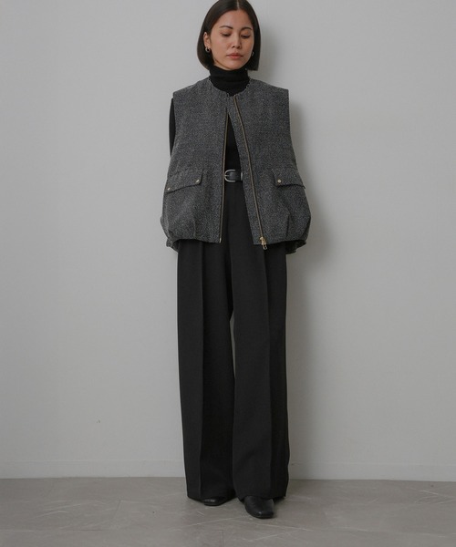 Floran(フローラン)の「ツイル タック パンツ(スラックス・レディース・ブラック/グレー/ブラウン・FREE)」の4枚目の写真