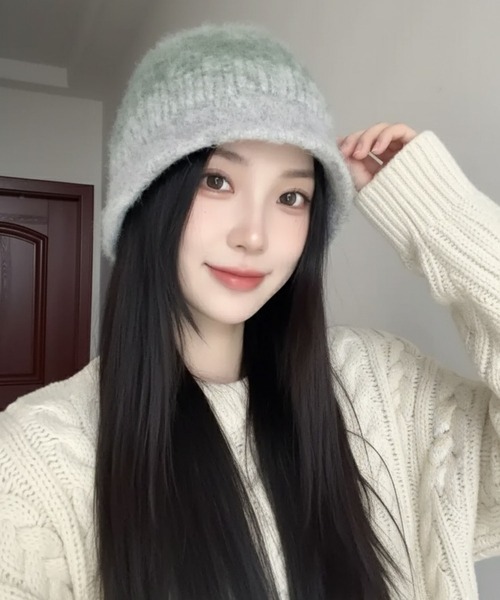 VIBGYOR（ヴィブジョー）の「【EIZZ/アイズ】グラデーションデザイン ニット バケットハット（ニットキャップ/ビーニー・レディース・グレー/ブラック/グリーン・FREE）」の2枚目の写真