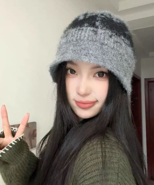 VIBGYOR（ヴィブジョー）の「【EIZZ/アイズ】グラデーションデザイン ニット バケットハット（ニットキャップ/ビーニー・レディース・グレー/ブラック/グリーン・FREE）」の14枚目の写真