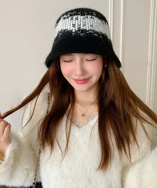 VIBGYOR（ヴィブジョー）の「【EIZZ/アイズ】グラデーションデザイン ニット バケットハット（ニットキャップ/ビーニー・レディース・グレー/ブラック/グリーン・FREE）」の6枚目の写真