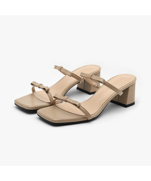 SAPPUN(サプン)の「Fleur スクエア リボン サンダル ミュール (5cm)(サンダル・レディース・ブラック/ベージュ/シルバー/ピンク/アイボリー・22.5cm/23cm/23.5cm/24cm/24.5cm/25cm/25.5cm)」の3枚目の写真