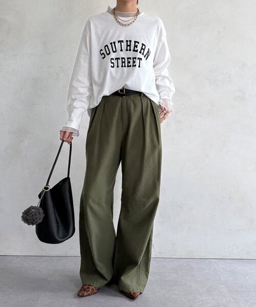 DouDou(ドゥドゥ)の「【WEB限定】フロッキーロゴレイヤードトップス(Tシャツ/カットソー・レディース・オフホワイト/ネイビー/ブラック・FREE)」の6枚目の写真