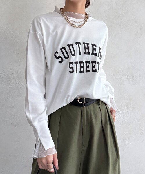DouDou(ドゥドゥ)の「【WEB限定】フロッキーロゴレイヤードトップス(Tシャツ/カットソー・レディース・オフホワイト/ネイビー/ブラック・FREE)」の10枚目の写真