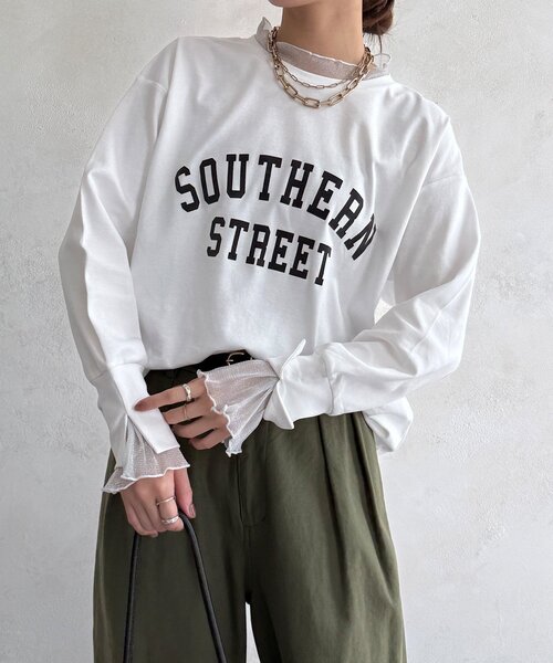 DouDou(ドゥドゥ)の「【WEB限定】フロッキーロゴレイヤードトップス(Tシャツ/カットソー・レディース・オフホワイト/ネイビー/ブラック・FREE)」の11枚目の写真