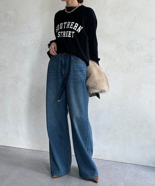 DouDou(ドゥドゥ)の「【WEB限定】フロッキーロゴレイヤードトップス(Tシャツ/カットソー・レディース・オフホワイト/ネイビー/ブラック・FREE)」の13枚目の写真