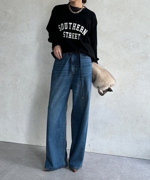 DouDou(ドゥドゥ)の「【WEB限定】フロッキーロゴレイヤードトップス(Tシャツ/カットソー・レディース・オフホワイト/ネイビー/ブラック・FREE)」の14枚目の写真
