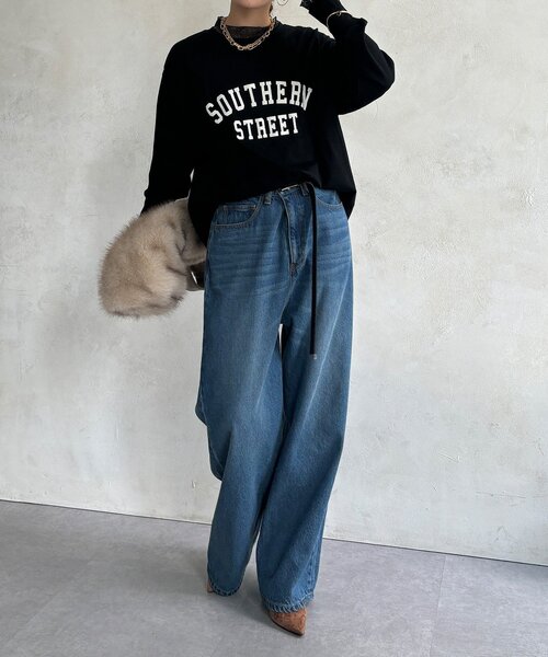 DouDou(ドゥドゥ)の「【WEB限定】フロッキーロゴレイヤードトップス(Tシャツ/カットソー・レディース・オフホワイト/ネイビー/ブラック・FREE)」の16枚目の写真