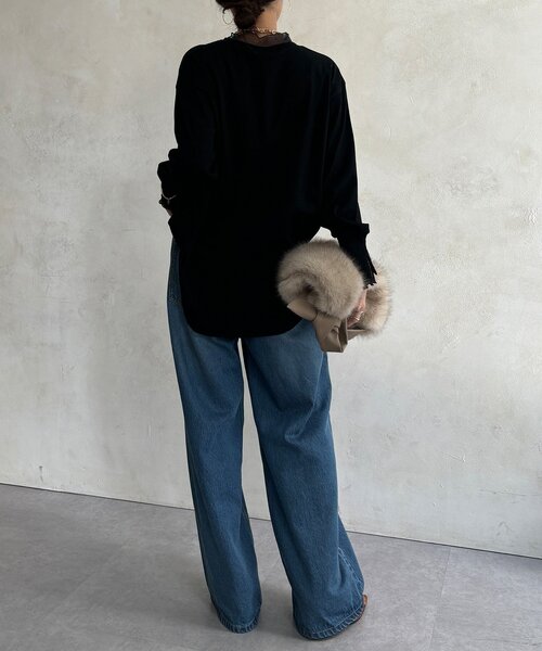 DouDou(ドゥドゥ)の「【WEB限定】フロッキーロゴレイヤードトップス(Tシャツ/カットソー・レディース・オフホワイト/ネイビー/ブラック・FREE)」の17枚目の写真