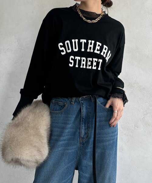 DouDou(ドゥドゥ)の「【WEB限定】フロッキーロゴレイヤードトップス(Tシャツ/カットソー・レディース・オフホワイト/ネイビー/ブラック・FREE)」の20枚目の写真