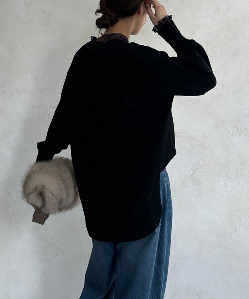 DouDou(ドゥドゥ)の「【WEB限定】フロッキーロゴレイヤードトップス(Tシャツ/カットソー・レディース・オフホワイト/ネイビー/ブラック・FREE)」の21枚目の写真