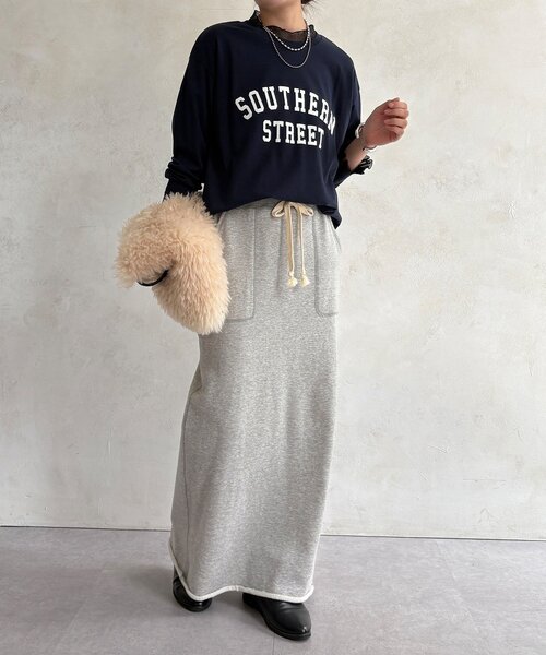 DouDou(ドゥドゥ)の「【WEB限定】フロッキーロゴレイヤードトップス(Tシャツ/カットソー・レディース・オフホワイト/ネイビー/ブラック・FREE)」の22枚目の写真