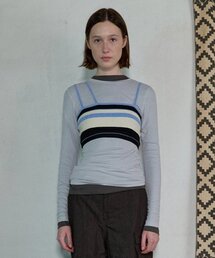 AOPT（アオプト）の「STRIPE KNIT BRA TOP - BLACK/SKY（ニット/セーター）」