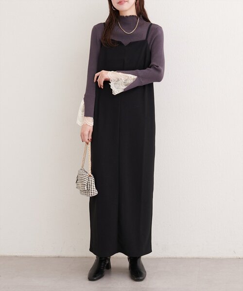 natural couture（ナチュラルクチュール）の「カットジョーゼットナローキャミワンピース（ワンピース・レディース・グレイッシュベージュ/ブラック/グレー/ドット/その他1・FREE）」の2枚目の写真