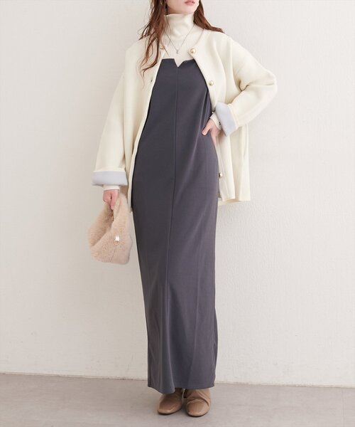 natural couture（ナチュラルクチュール）の「カットジョーゼットナローキャミワンピース（ワンピース・レディース・グレイッシュベージュ/ブラック/グレー/ドット/その他1・FREE）」の13枚目の写真