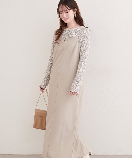 natural couture(ナチュラルクチュール)の「カットジョーゼットナローキャミワンピース(ワンピース・レディース・グレイッシュベージュ/ブラック/グレー/ドット/その他1・FREE)」の18枚目の写真