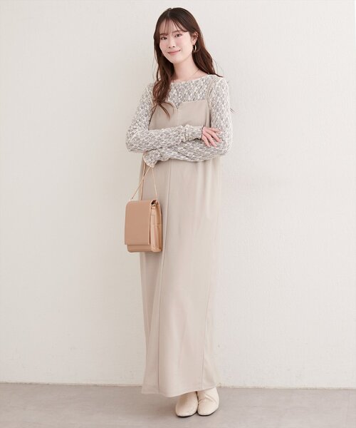 natural couture(ナチュラルクチュール)の「カットジョーゼットナローキャミワンピース(ワンピース・レディース・グレイッシュベージュ/ブラック/グレー/ドット/その他1・FREE)」の19枚目の写真