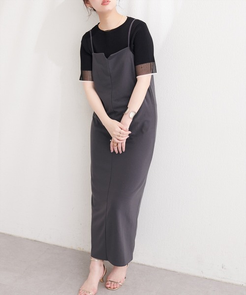 natural couture(ナチュラルクチュール)の「カットジョーゼットナローキャミワンピース(ワンピース・レディース・グレイッシュベージュ/ブラック/グレー/ドット/その他1・FREE)」の3枚目の写真