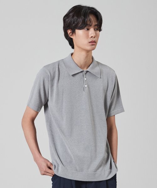 BLOND9(ブロンドナイン)の「1/2 SUMMER COLLAR KNIT_GRAY(ポロシャツ・メンズ・グレー・LARGE/MEDIUM/SMALL/X-LARGE)」の1枚目の写真