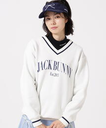 Jack Bunny!!✨裏毛起毛ボーダー ハイネック プルオーバー ピンク 0 Jack Bunny!!（ジャックバニー）の「【Jack Bunny!!】裏毛起毛ボーダー