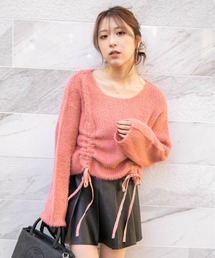 《前ドロスト×ふわモコ》ストリート×フェミ映え◎くしゅギャザー秋冬ニットトップス