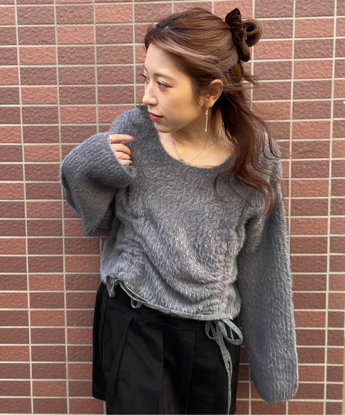 GORGE（ゴージ）の「《前ドロスト×ふわモコ》ストリート×フェミ映え◎くしゅギャザー秋冬ニットトップス（ニット/セーター・レディース・チャコール/ピンク/アイボリー・F）」の3枚目の写真
