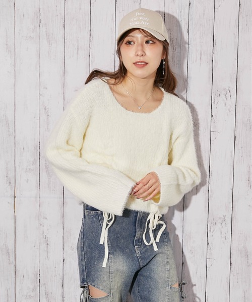 GORGE（ゴージ）の「《前ドロスト×ふわモコ》ストリート×フェミ映え◎くしゅギャザー秋冬ニットトップス（ニット/セーター・レディース・チャコール/ピンク/アイボリー・F）」の2枚目の写真