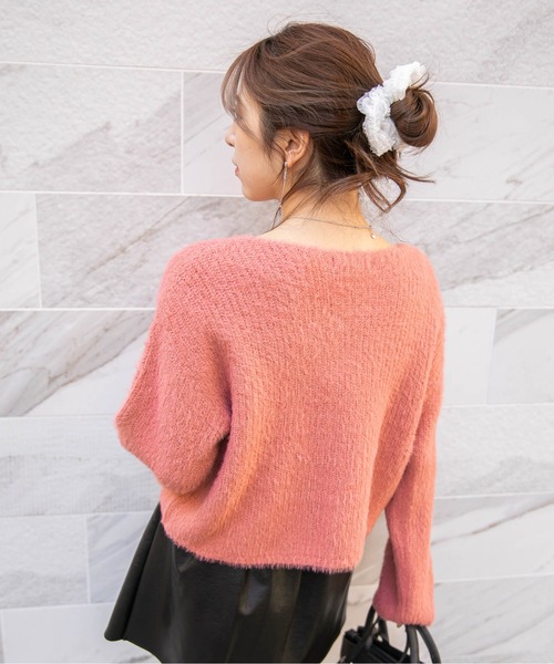 GORGE（ゴージ）の「《前ドロスト×ふわモコ》ストリート×フェミ映え◎くしゅギャザー秋冬ニットトップス（ニット/セーター・レディース・チャコール/ピンク/アイボリー・F）」の6枚目の写真