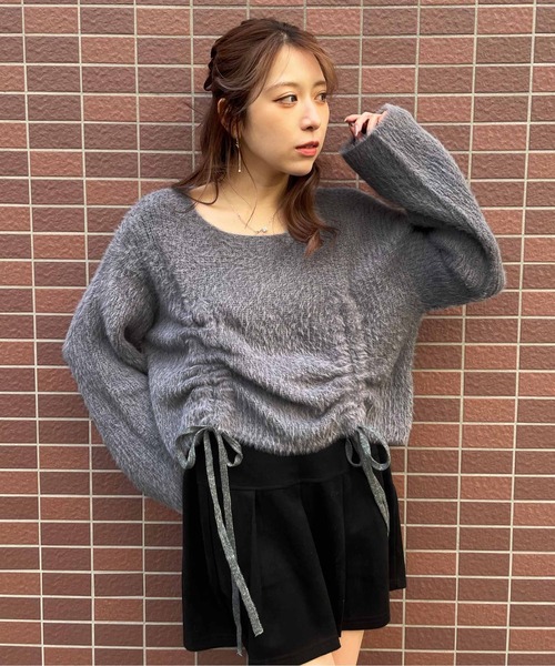 GORGE（ゴージ）の「《前ドロスト×ふわモコ》ストリート×フェミ映え◎くしゅギャザー秋冬ニットトップス（ニット/セーター・レディース・チャコール/ピンク/アイボリー・F）」の7枚目の写真
