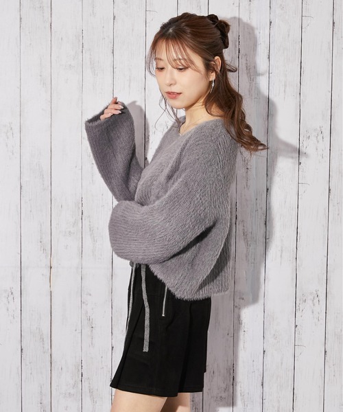 GORGE（ゴージ）の「《前ドロスト×ふわモコ》ストリート×フェミ映え◎くしゅギャザー秋冬ニットトップス（ニット/セーター・レディース・チャコール/ピンク/アイボリー・F）」の8枚目の写真