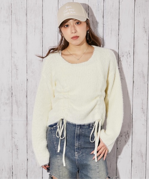 GORGE（ゴージ）の「《前ドロスト×ふわモコ》ストリート×フェミ映え◎くしゅギャザー秋冬ニットトップス（ニット/セーター・レディース・チャコール/ピンク/アイボリー・F）」の10枚目の写真