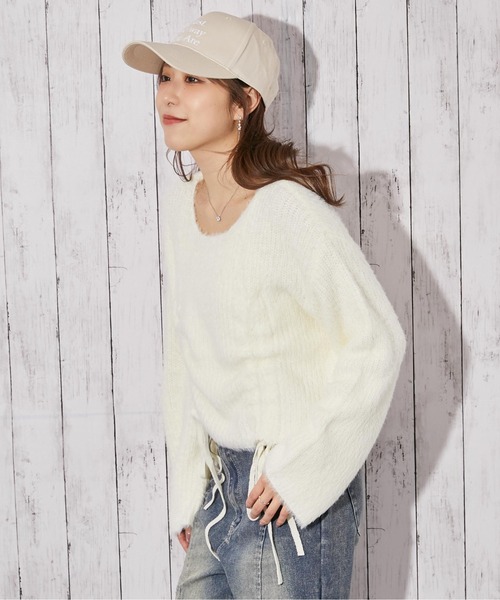 GORGE（ゴージ）の「《前ドロスト×ふわモコ》ストリート×フェミ映え◎くしゅギャザー秋冬ニットトップス（ニット/セーター・レディース・チャコール/ピンク/アイボリー・F）」の11枚目の写真