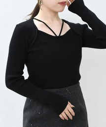 一部店舗限定 華奢ストラップリブニットトップス