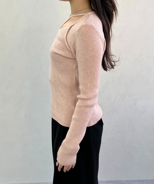 MISCH MASCH（ミッシュマッシュ）の「一部店舗限定 華奢ストラップリブニットトップス（ニット/セーター・レディース・ピンク/ブラック・ﾌﾘ-）」の8枚目の写真