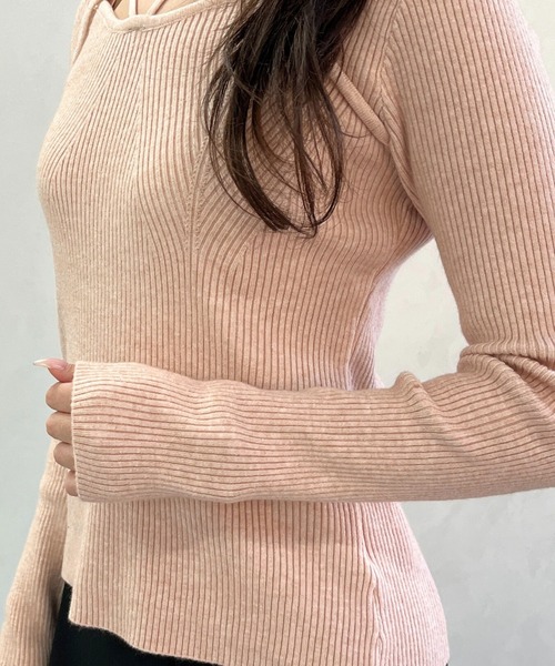 MISCH MASCH（ミッシュマッシュ）の「一部店舗限定 華奢ストラップリブニットトップス（ニット/セーター・レディース・ピンク/ブラック・ﾌﾘ-）」の10枚目の写真