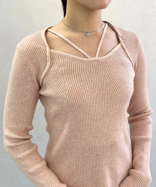 MISCH MASCH（ミッシュマッシュ）の「一部店舗限定 華奢ストラップリブニットトップス（ニット/セーター・レディース・ピンク/ブラック・ﾌﾘ-）」の11枚目の写真