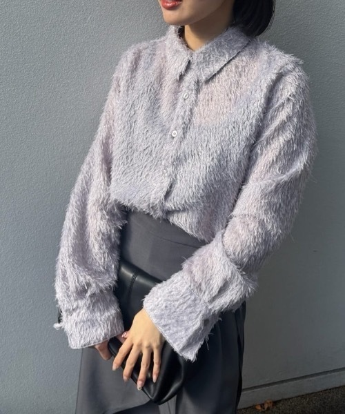 STYLEMIXER(スタイルミキサー)の「フリンジフェザーシャツ(シャツ/ブラウス・レディース・パープル/ホワイト/ブラック・FREE)」の3枚目の写真