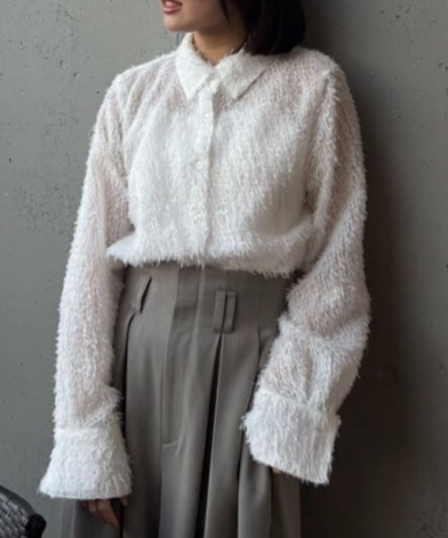 STYLEMIXER(スタイルミキサー)の「フリンジフェザーシャツ(シャツ/ブラウス・レディース・パープル/ホワイト/ブラック・FREE)」の1枚目の写真