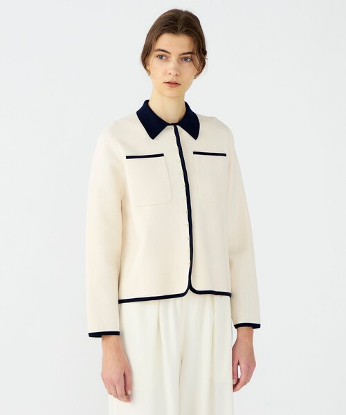 BALLSEY（ボールジィ）の「パールコンビ シャツカーディガン（ニット/セーター・レディース・ネイビー/ホワイト・S）」の5枚目の写真