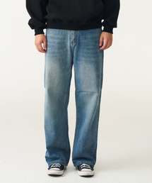 DOUBLE EIGHT（ダブルエイト）の「ハーフバンディングワイドデニムパンツ（ミディアムブルー）（デニムパンツ）」