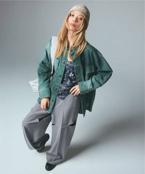 X-girl（エックスガール）の「CURVED CUT PANELED PANTS（スラックス・レディース・グレー/ブラック・S/M）」の4枚目の写真