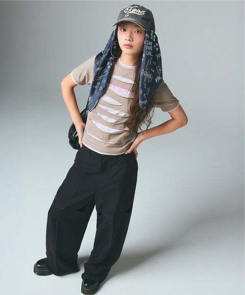 X-girl（エックスガール）の「CURVED CUT PANELED PANTS（スラックス・レディース・グレー/ブラック・S/M）」の18枚目の写真