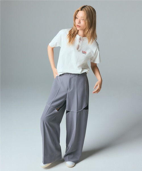 X-girl（エックスガール）の「CURVED CUT PANELED PANTS（スラックス・レディース・グレー/ブラック・S/M）」の22枚目の写真
