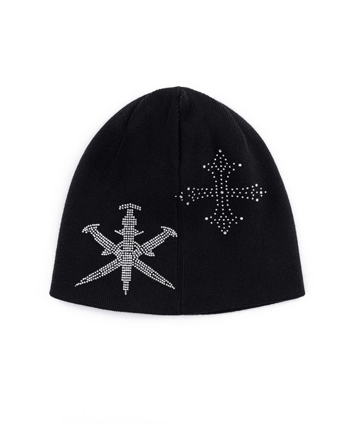 UNKNOWN LONDON（アンノウン・ロンドン）の「ビーニー｜Dagger Cross Rhinestone Beanie｜Unknown London（ニットキャップ/ビーニー・メンズ・ブラック・FREE）」の2枚目の写真