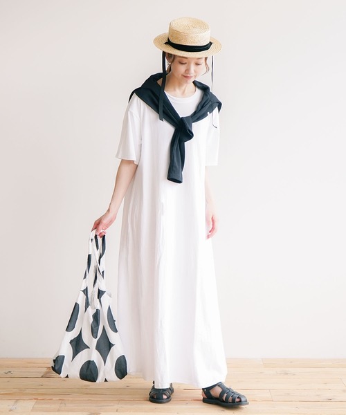 SOLAMONAT(ソラモナ)の「サラリト天竺 五分袖マキシワンピース(ワンピース・レディース・ホワイト/ブラック・S/L/M)」の6枚目の写真