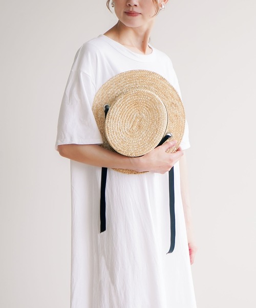SOLAMONAT(ソラモナ)の「サラリト天竺 五分袖マキシワンピース(ワンピース・レディース・ホワイト/ブラック・S/L/M)」の4枚目の写真