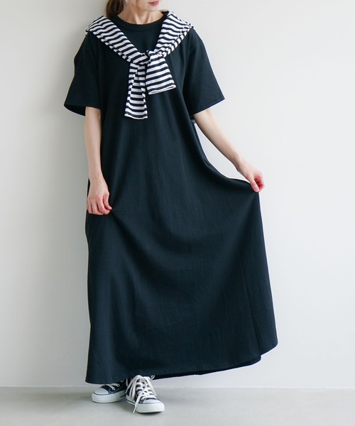 SOLAMONAT(ソラモナ)の「サラリト天竺 五分袖マキシワンピース(ワンピース・レディース・ホワイト/ブラック・S/L/M)」の12枚目の写真